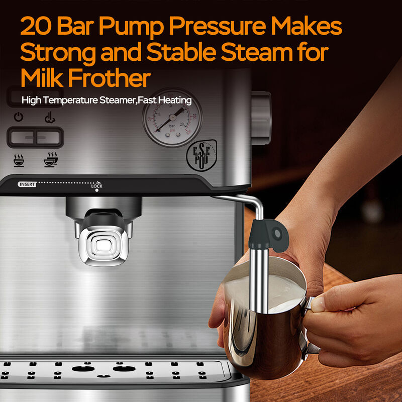 20 Bar Espresso Machine with Milk Frother, ESE Pod Compatible, Pressure Display, Single & Double Shot Home Barista image number 5