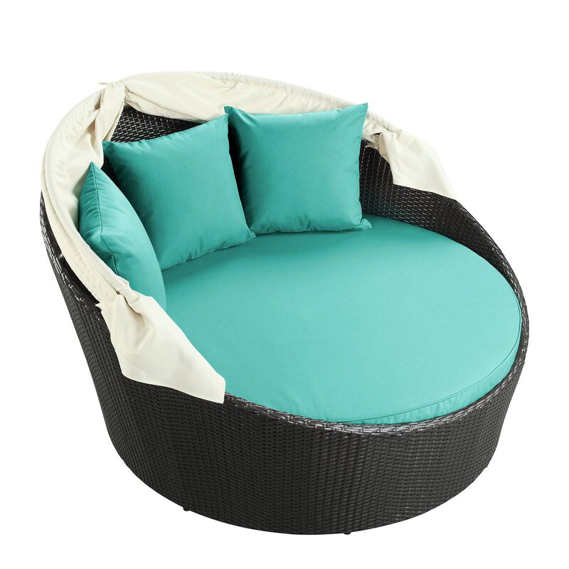 Modway Siesta Wicker Rattan Outdoor Patio Canopy Daybed in Espresso Turquoise image number 5
