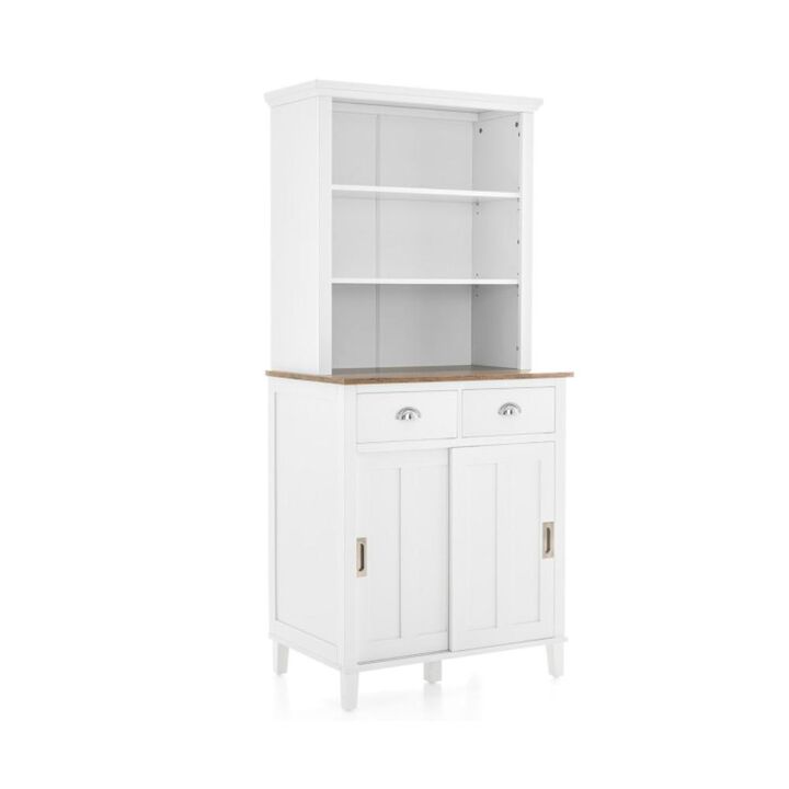 Hivvago Freestanding Kitchen Pantry with Hutch Sliding Door and Drawer