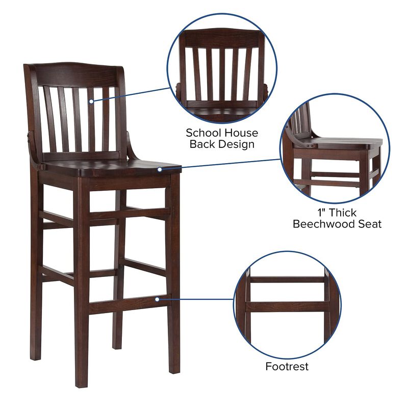 Flash Furniture HERCULES Series School House Back Walnut Wood Restaurant Barstool