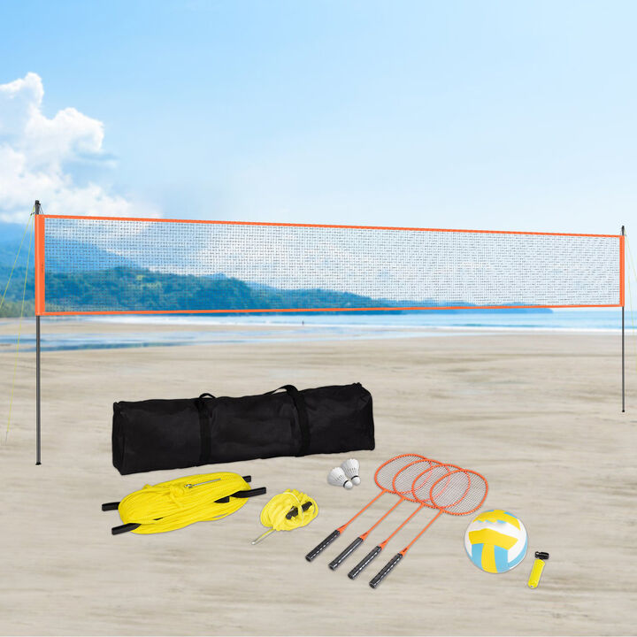 Outdoor Volleyball Badminton Set – Portable Net with Adjustable Height, Steel Frame, Ball, Pump & Carry Bag, Great for Backyard or Beach