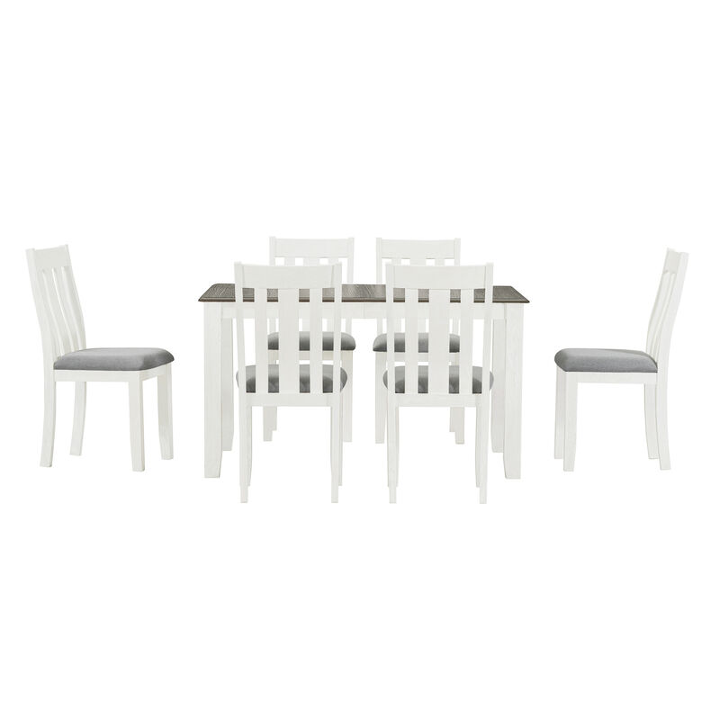 Whisen Retro Style 7-Piece Dining Table Set with Extendable Table and 6 Upholstered Chairs