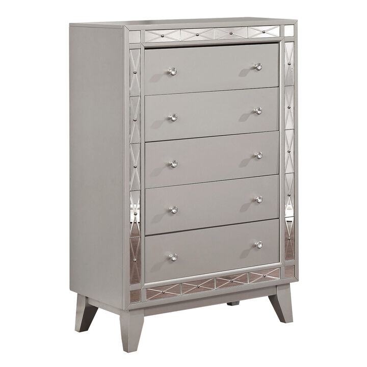 Wooden Chest with 5 Drawers, Mercury Silver-Benzara
