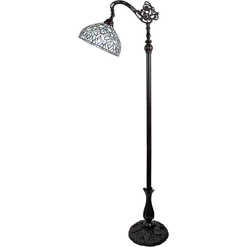 Hivvago 62" Brown And White Torchiere Floor Lamp With White Peacock Feather Glass Dome Shade
