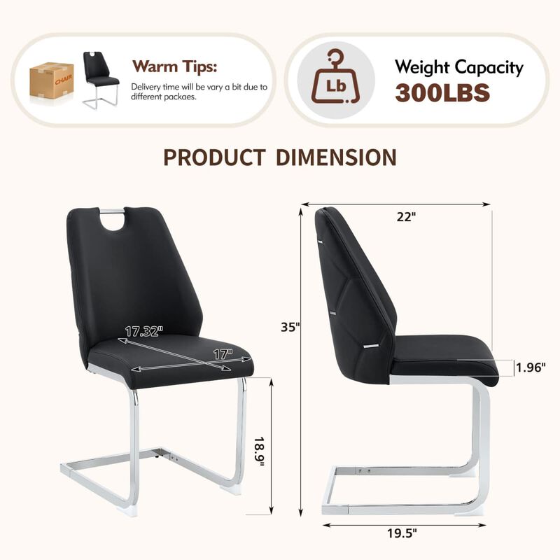 Set of 4 PU leather dining chairs rectangular high back solid back dining chair with pull ring modern kitchen dining chairs wipe clean image number 2