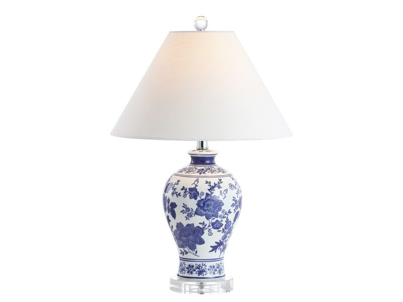 Song Ceramic/Crystal Chinoiserie Floral LED Table Lamp
