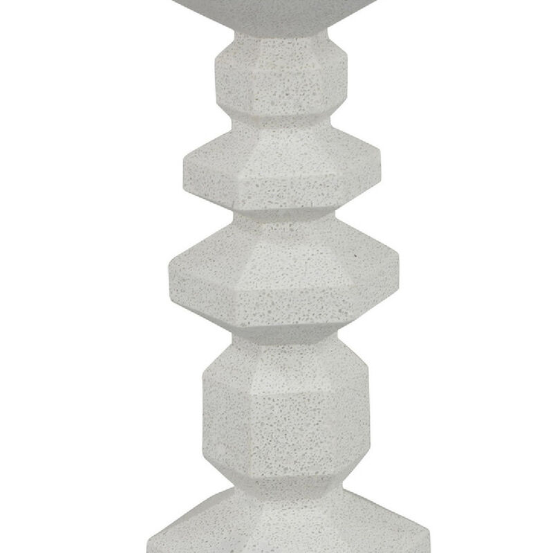 Tabletop Pillar Candle Stand, Stacked Geometric Shapes, White Resin 18 Inch image number 5