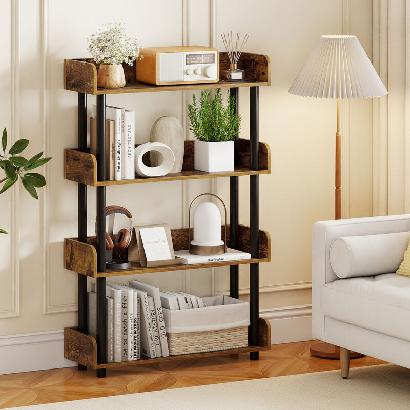 Industrial 4 Tier Bookcase with Anti-Tipping Kit, Open Storage Shelf image number 1