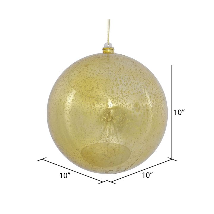 Vickerman 10" Christmas Ornament Ball, Gold Shiny Mercury Finish, Shatterproof Plastic, Holiday Christmas Tree Decoration