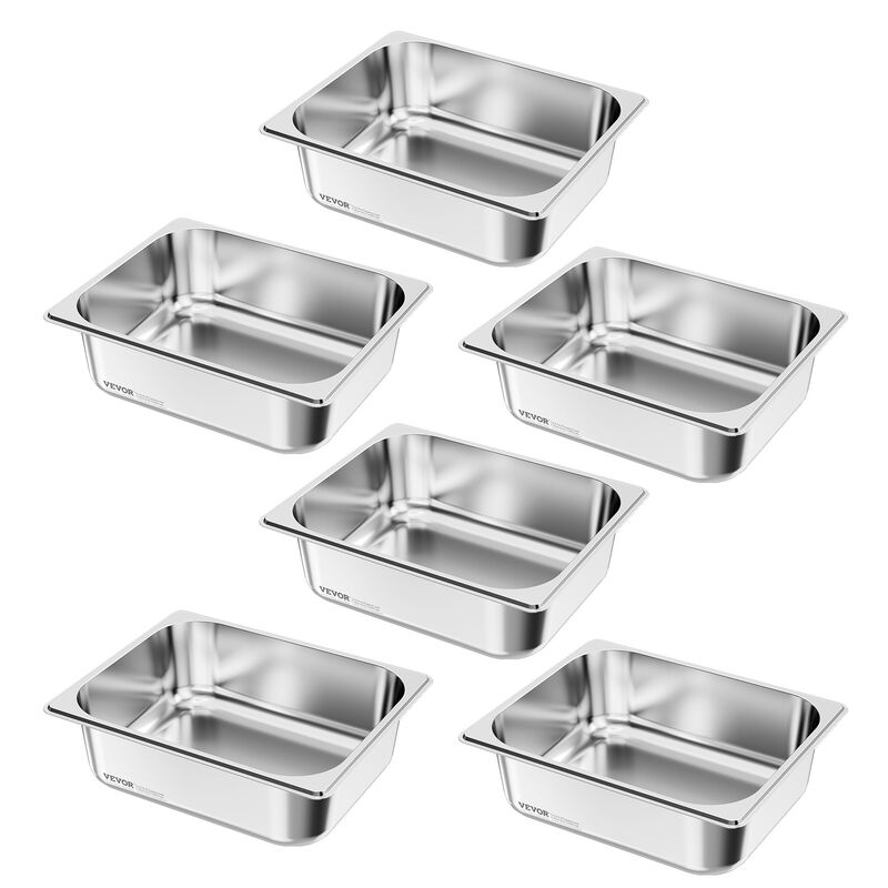 VEVOR 1/2 Size Hotel Pans Steam Table Pans 4 Inch Deep Stainless Steel 6 Pack