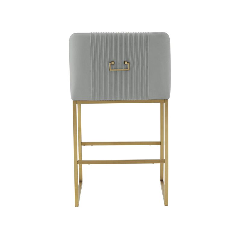 Casafoyer Lisa Grey Pleated Velvet Counter Stool image number 3