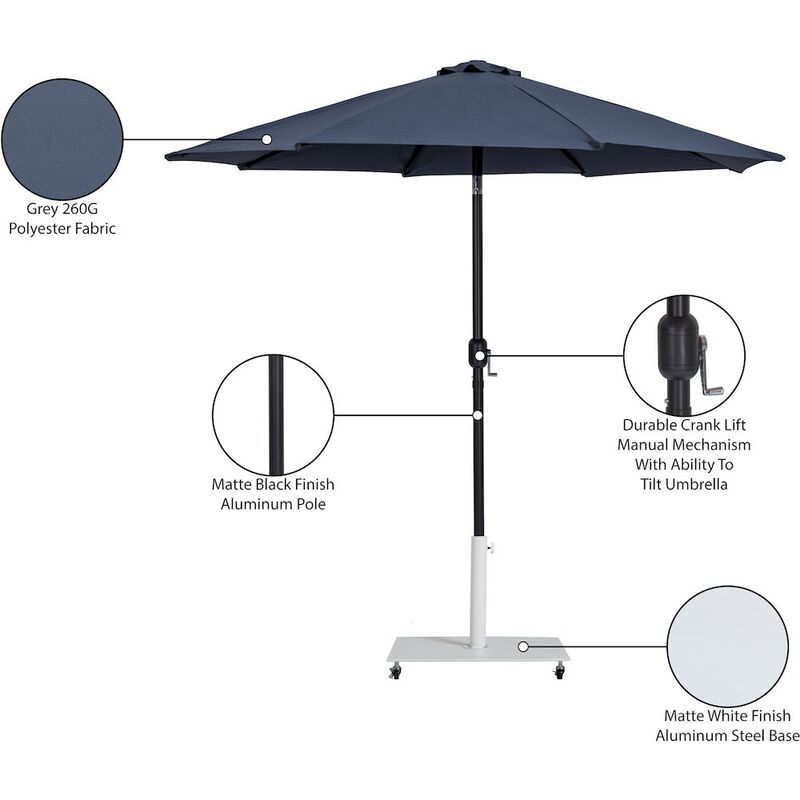 Meridian Furniture Fiji Grey Fabric / Matte White Aluminum Patio Umbrella with Base Sets