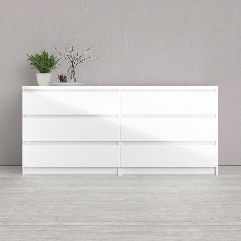 Tvilum 6 Drawer Double Dresser White High Gloss