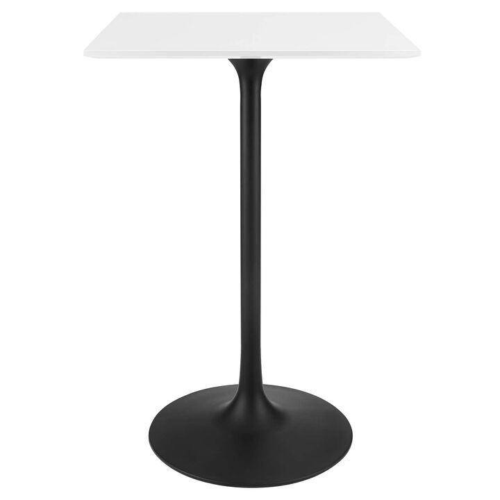 Modway Lippa 28" Square Wood Top Bar Table, White, Black Base