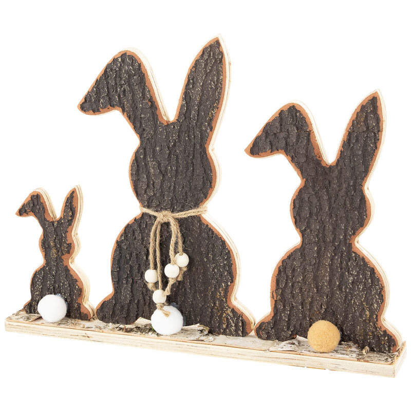 Rabbit Trio Wooden Tree Bark Easter Decoration - 15.75"