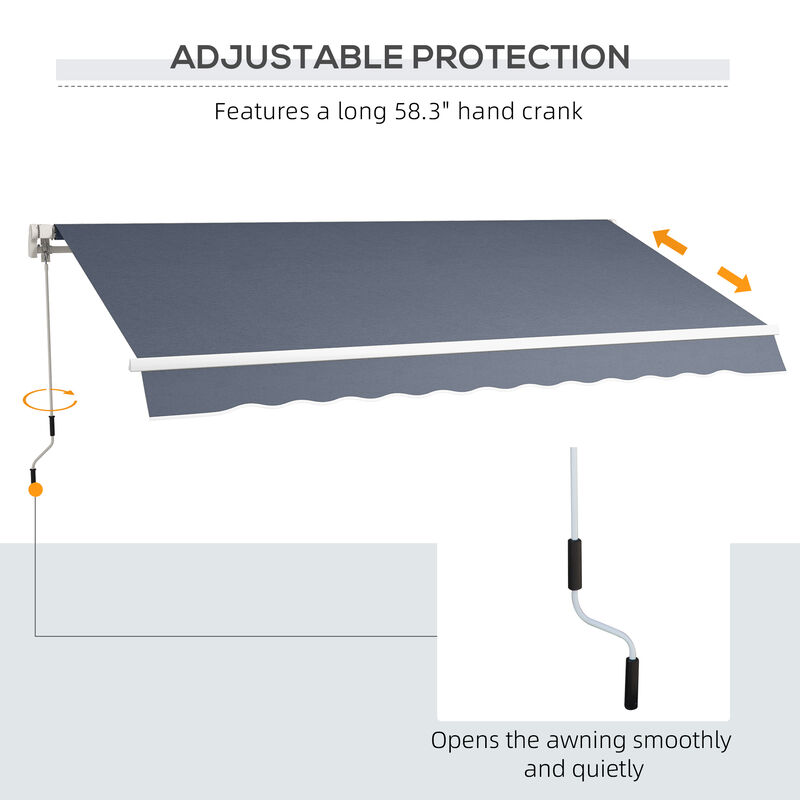 Outsunny 12' x 8' Retractable Awning, Patio Awning Sun Shade Shelter with Manual Crank Handle, 280g/m² UV and Water-Resistant Fabric, Aluminum Frame for Deck, Balcony, Yard, Dark Gray