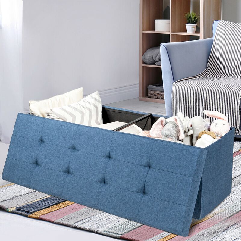 Fabric Folding Storage Bench with Divider for Bed End or Entryway