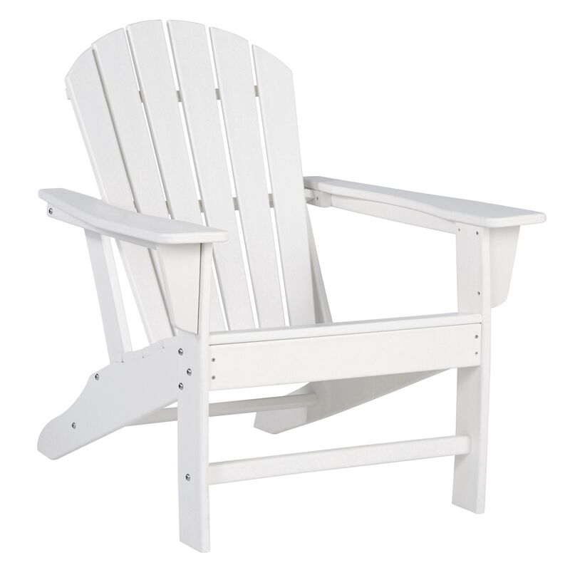 Contemporary Plastic Adirondack Chair with Slatted Back, White - Benzara