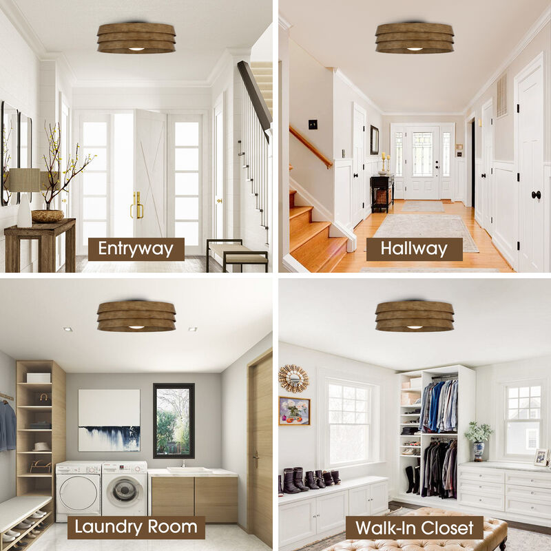 22" Farmhouse Brown LED Flush Mount Ceiling Fan with Remote Control