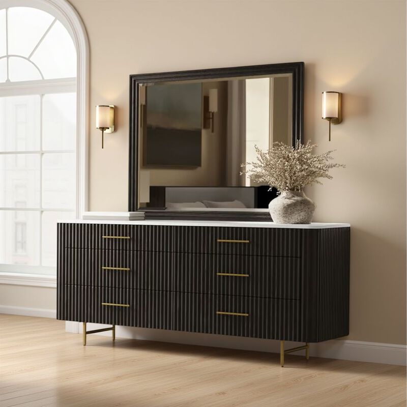 Jeh Dresser Mirror, Espresso Brown Wood, Sleek Rectangular Frame 36x42
