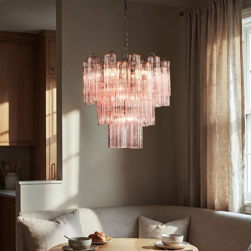 23'' Modern Pink Textured Glass Chandelier in Polished Nickel Elegant Glam Tiered Pendant Light for Dining Room or Wedding Venue image number 3