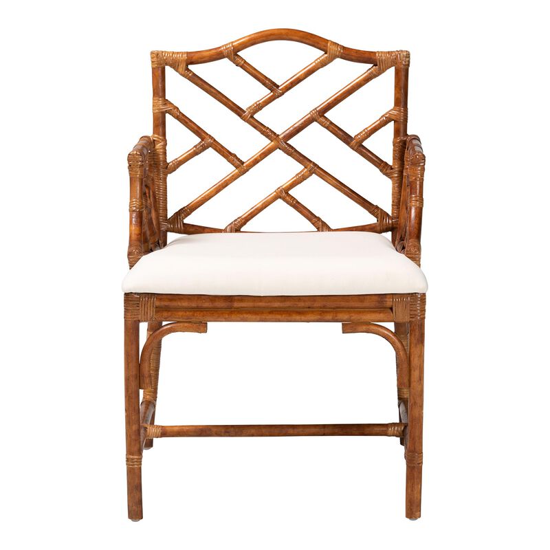 bali & pari Aella Marbled Tortoise Natural Rattan Armchair - Handcrafted Wicker Accent Seating with Open Back image number 2