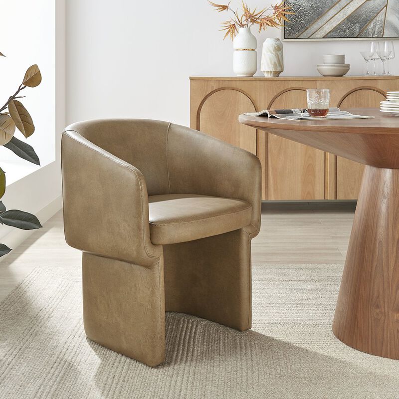 Modway Verity Vegan Leather Dining Chair with Rounded Back in Espresso &ndash; Upholstered Barrel Accent Chair with Armrests for Kitchen, Office, or Living Room image number 7