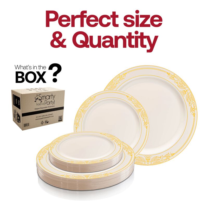 Ivory with Gold Harmony Rim Plastic Dinnerware Value Set (40 Sets) image number 4