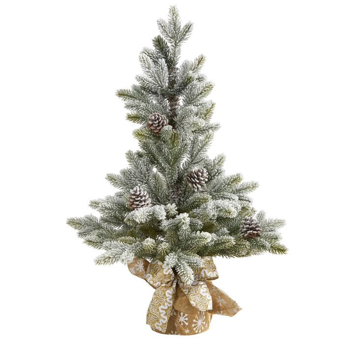 Nearly Natural 28-in Flocked Artificial Christmas Tree with Pine Cones