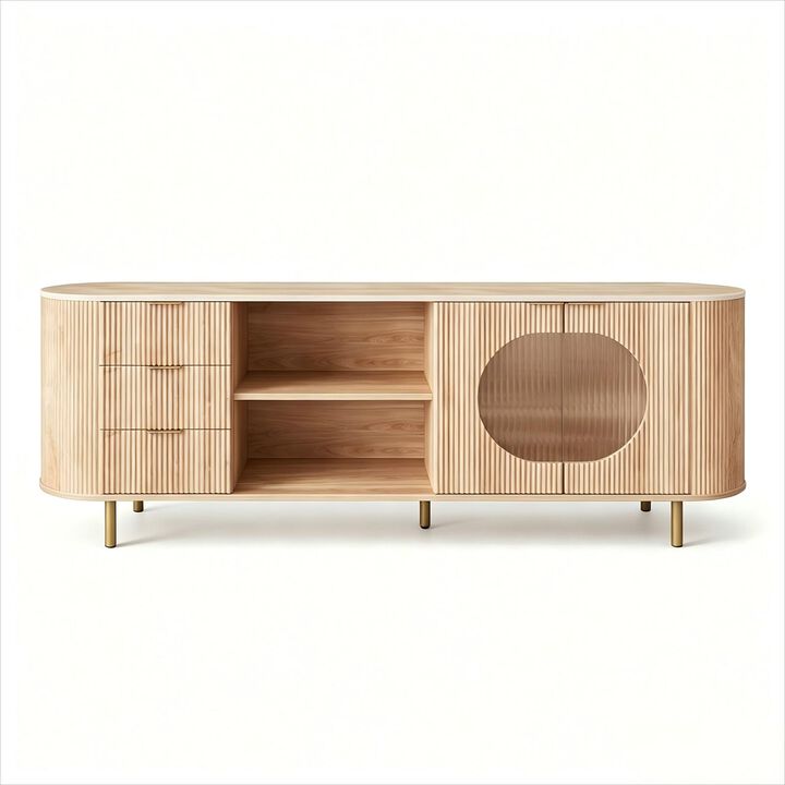 69" Curved TV Stand, Media Console for TVs Up to 80 inches, Entertainment Center with Wavy Acrylic Doors & Large Storage for Living Room, Bedroom