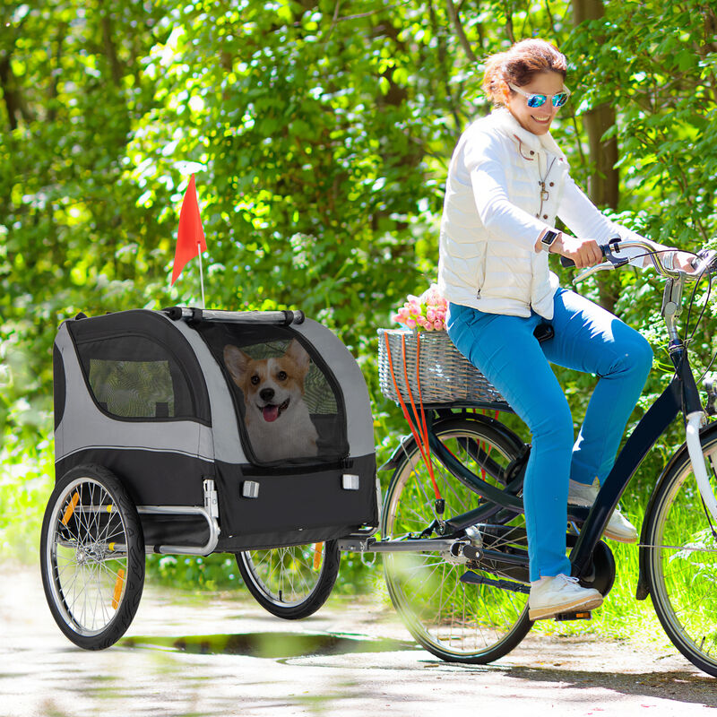 Dog Bike Trailer Foldable Pet Cart with 3 Entrances for Travel