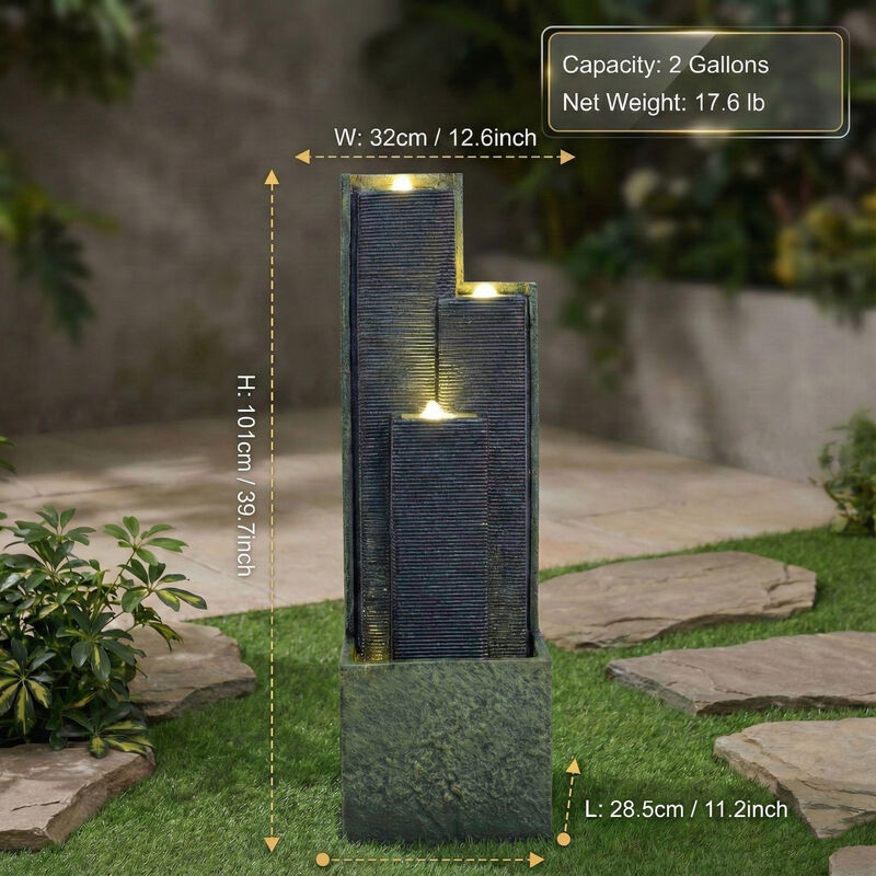 39'' H Outdoor Water Fountain Modern Cascading Freestanding Fountain image number 2