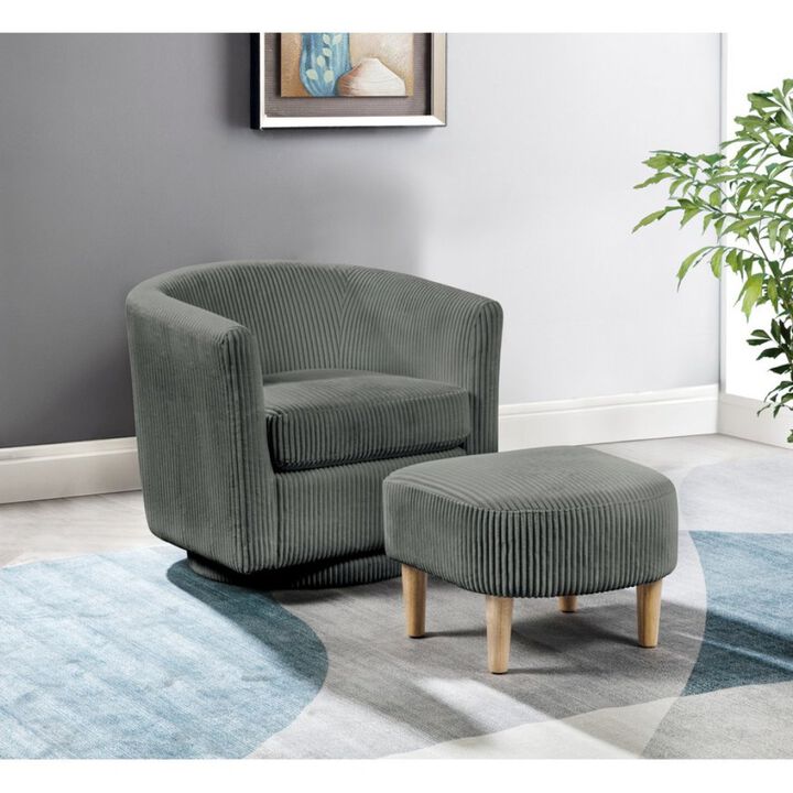Best Quality Furniture 2 Piece Swivel Chair With Matching Ottoman In Gray Velvet