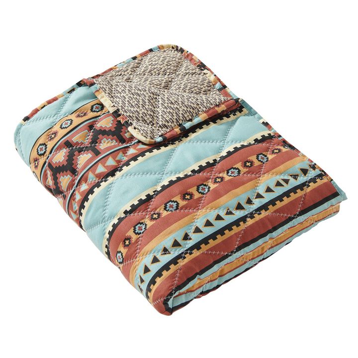 Tagus 60 Inch Throw Blanket, Natural Southwest Patterns, Machine Quilted-Benzara