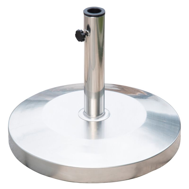 Stainless Steel Umbrella Stand: 55lb Round Base with Heavy Cement Bottom, Mirror Finish