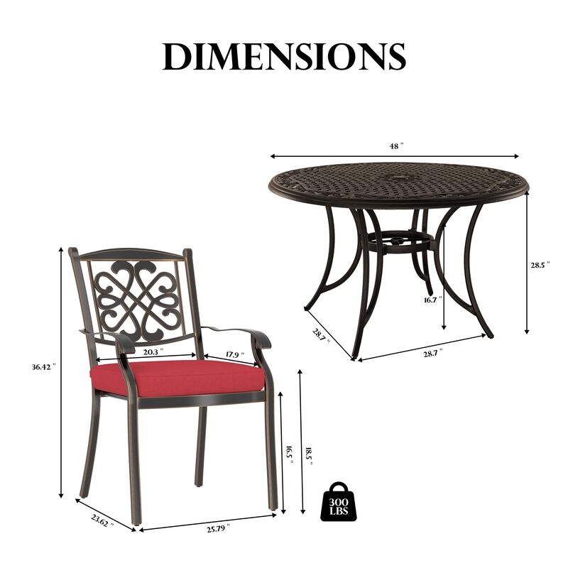 Mondawe 5-Piece Cast Aluminum Diagonal-Mesh Vines Backrest Dining Chairs image number 2