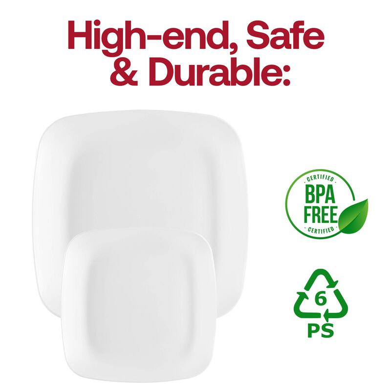 Solid White Flat Rounded Square Plastic Dinnerware Value Set (40 Sets) image number 5