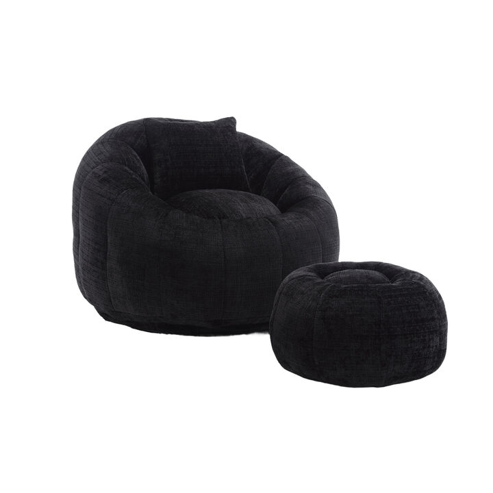 GOODSILO Modern Round Bean Bag Chair with Ottoman Comfortable Single Sofa Reading Lounger