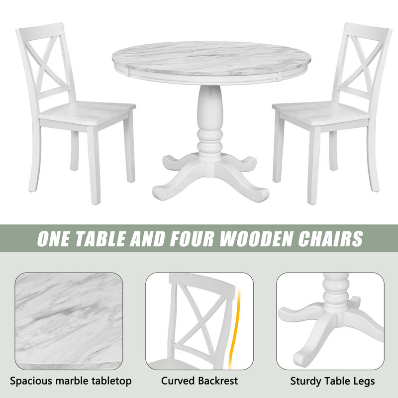 Kitchen Room Solid Wood Table with 4 Chairs