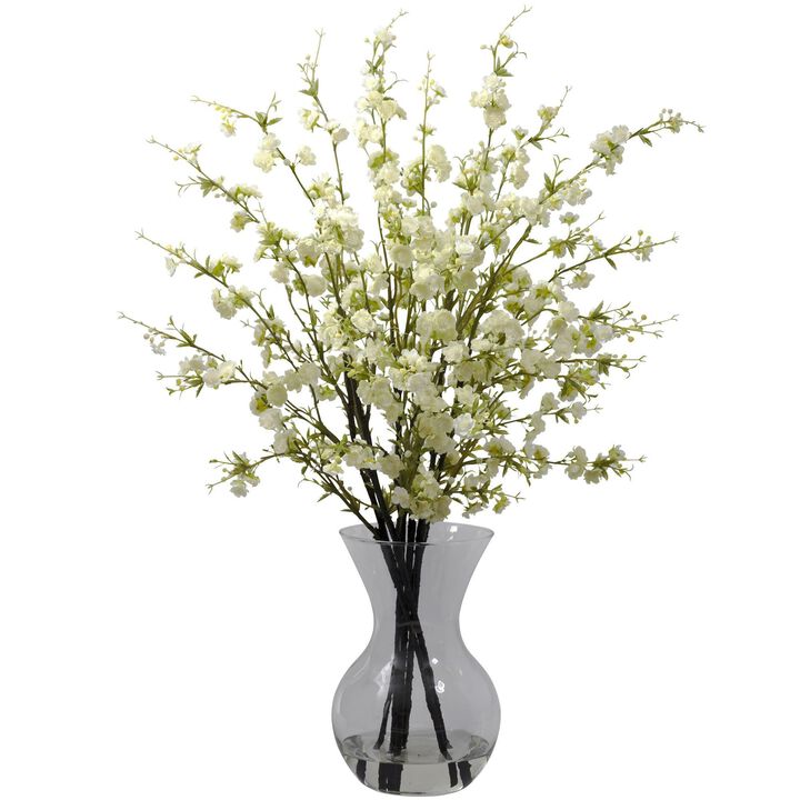 Nearly Natural Cherry Blossoms w/Vase Arrangement White