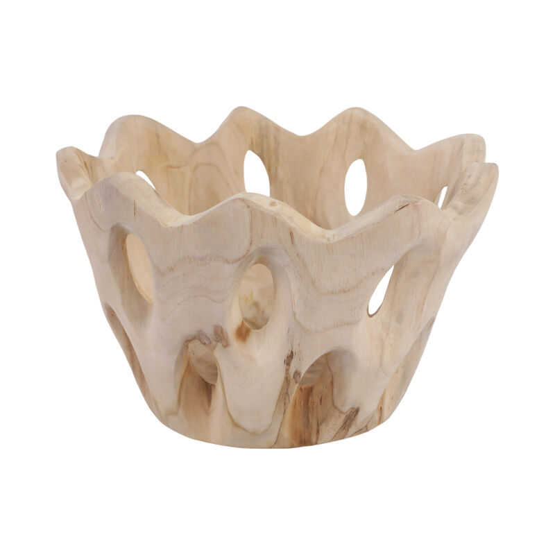 12" Teakwood Bowl W/cut-outs, Natural image number 3
