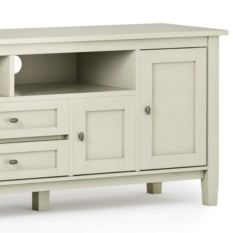 Warm Shaker SOLID WOOD 72 inch Wide Rustic TV Media Stand in Antique White For TVs up to 80 inches