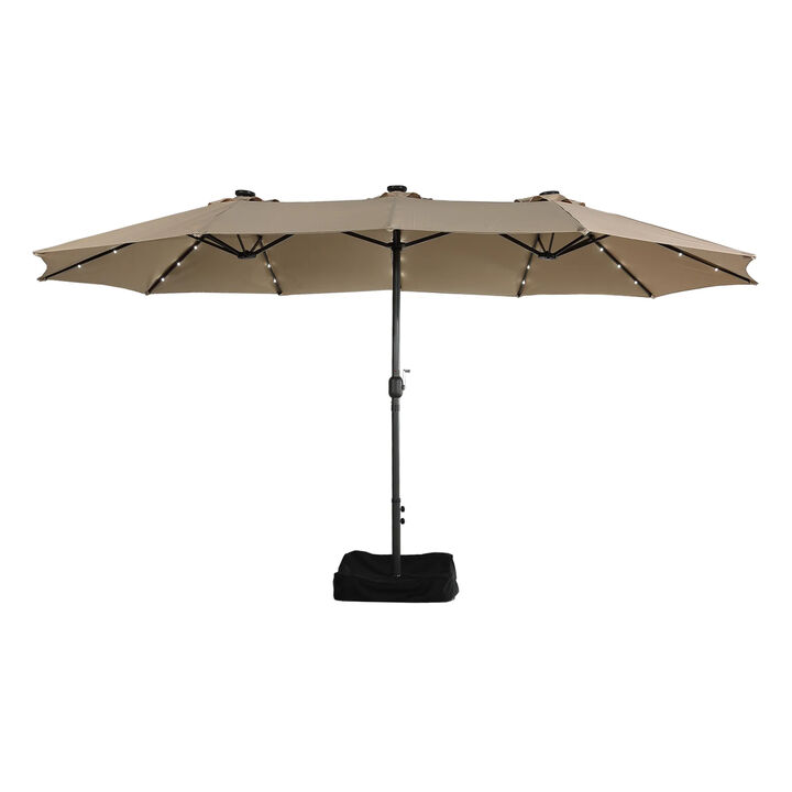MONDAWE 15ft Rectangular Double-Sided Solar LED Outdoor Patio Market Umbrella with Base Included
