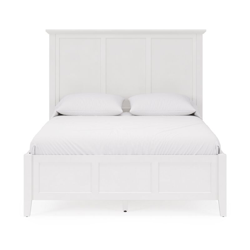 Fritz King Size Bed, Three Panel Design, Beveled Top, Brilliant White Wood - Benzara