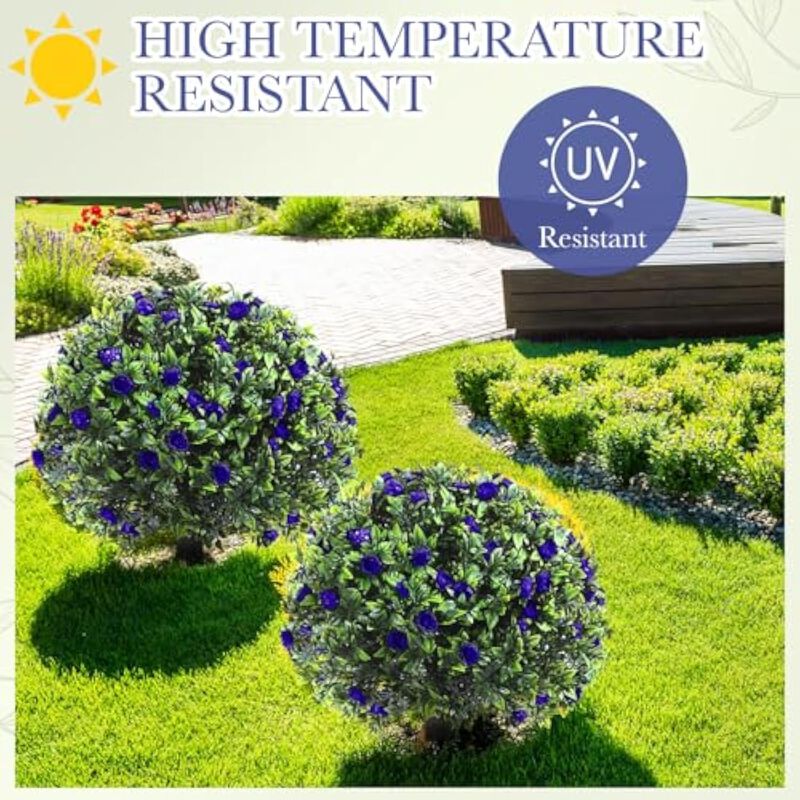 2 Pack Purple Artificial Boxwood Plants UV Resistant Outdoor Garden Porch Decor image number 3