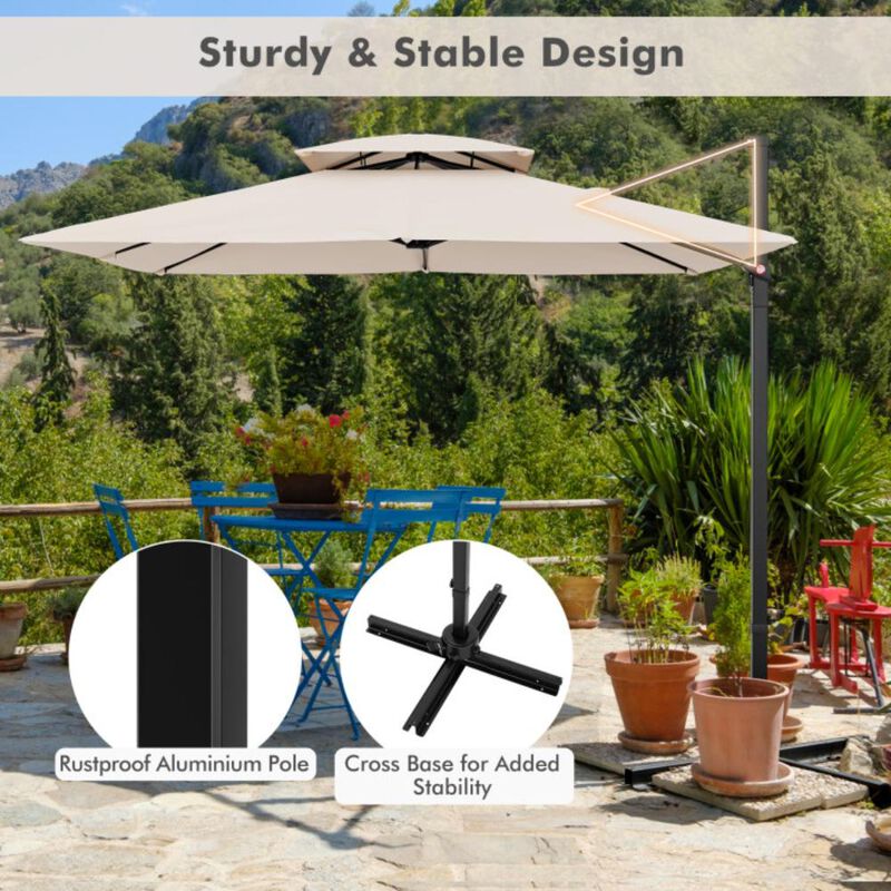 Hivvago 9.5 Feet Cantilever Patio Umbrella with 360&deg; Rotation and Double Top