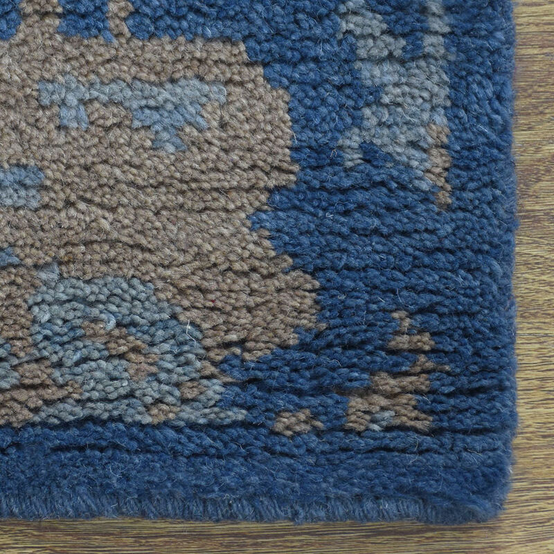 HAND KNOTTED WOOL Floral AREA RUGS  - 2'6''x10', Runner Shape, Blue Color, Floral Modern, Medium Pile Handmade Area Rugs for Living Room, Bed Room (N00908)