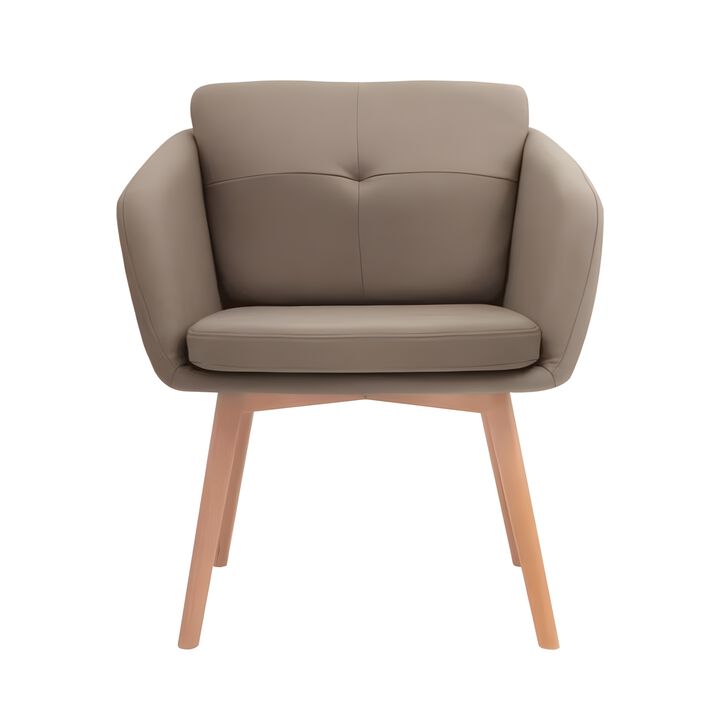 CangLong Faux Leather Side Chair Upholstered Arm Dinging Chair with Wood Legs Set of 1, Light Brown