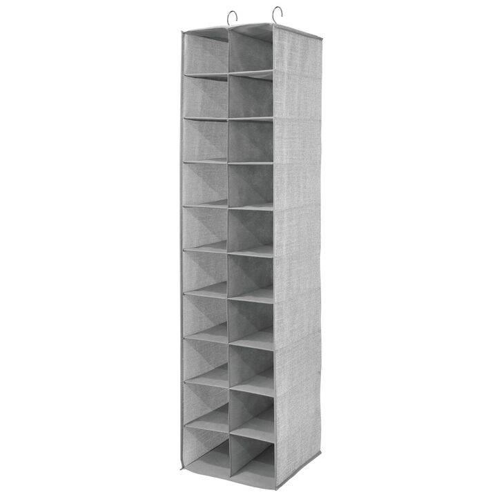 mDesign Large 20 Shelf Fabric Over Rod Closet Hanging Storage Unit - Gray