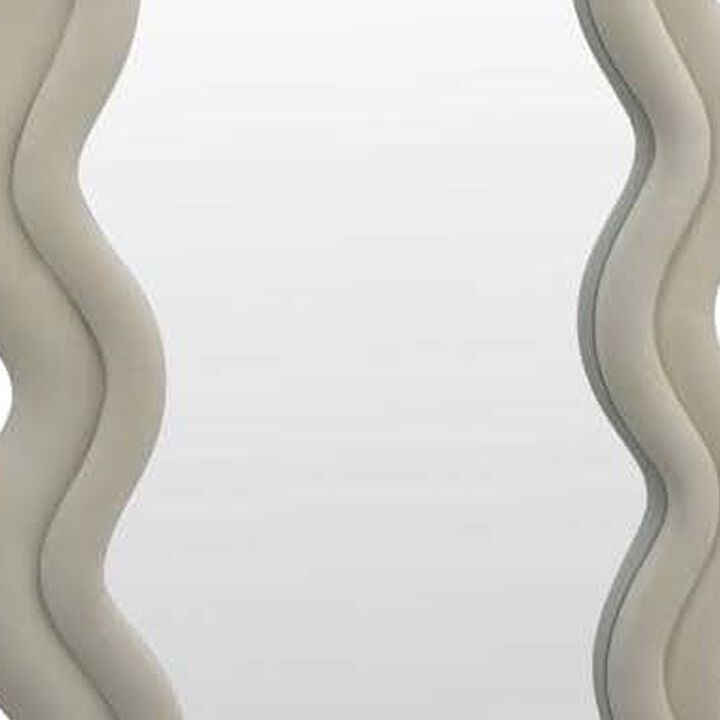 Izy Floor Mirror, 63 Inch, Light Beige Wavy Abstract Frame, Wood
